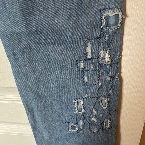 Men's Blue Jeans with Patchwork Design - Picture 7 of 11